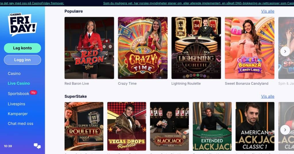 friday casino live